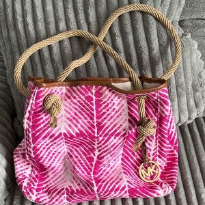 Michael Kors Pink and White Patterned Tote Bag
